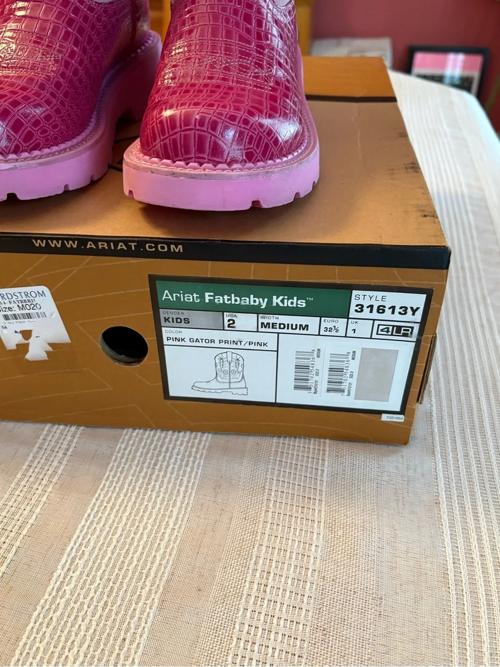 Ariat Girls Hot Pink Croc-Texture and Light Pink Western Boots